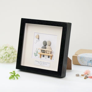 Dova Art Personalized 5th Wedding Anniversary Pebble Art, Couple Pebble Picture Framed Art - 8x8 inch Frame with Stand for Desktop or Wall Hanging by Dovaart.com