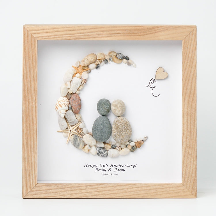 Dova Art Personalized 5th Wedding Anniversary Pebble Art, Couple Pebble Picture Framed Art - 8x8 inch Frame with Stand for Desktop or Wall Hanging by Dovaart.com