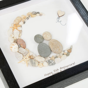Dova Art Personalized 5th Wedding Anniversary Pebble Art, Couple Pebble Picture Framed Art - 8x8 inch Frame with Stand for Desktop or Wall Hanging by Dovaart.com