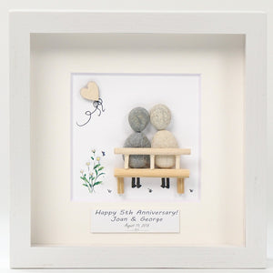Dova Art Personalized 5th Wedding Anniversary Pebble Art, Couple Pebble Picture Framed Art - 8x8 inch Frame with Stand for Desktop or Wall Hanging by Dovaart.com