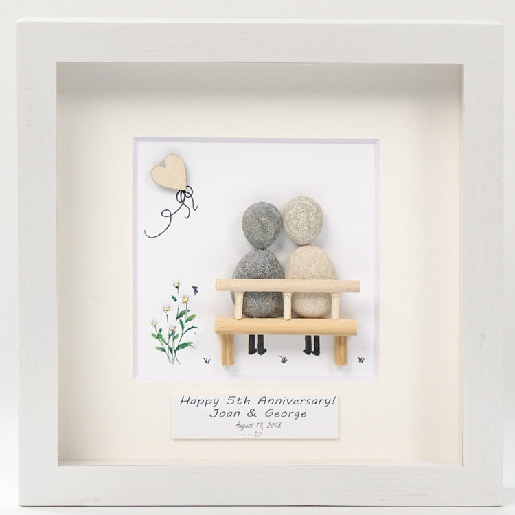 Dova Art Personalized 5th Wedding Anniversary Pebble Art, Couple Pebble Picture Framed Art - 8x8 inch Frame with Stand for Desktop or Wall Hanging by Dovaart.com