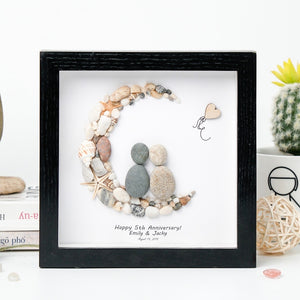 Dova Art Personalized 5th Wedding Anniversary Pebble Art, Couple Pebble Picture Framed Art - 8x8 inch Frame with Stand for Desktop or Wall Hanging by Dovaart.com