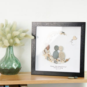 Dova Art Personalized 5th Wedding Anniversary Pebble Art, Couple Pebble Picture Framed Art - 8x8 inch Frame with Stand for Desktop or Wall Hanging by Dovaart.com