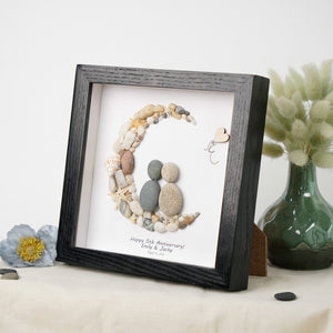 Dova Art Personalized 5th Wedding Anniversary Pebble Art, Couple Pebble Picture Framed Art - 8x8 inch Frame with Stand for Desktop or Wall Hanging by Dovaart.com