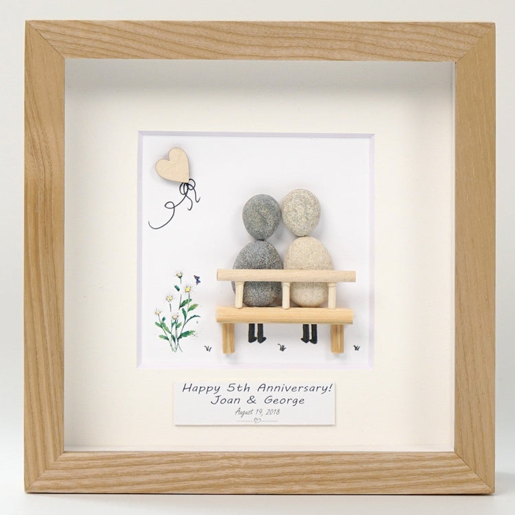 Dova Art Personalized 5th Wedding Anniversary Pebble Art, Couple Pebble Picture Framed Art - 8x8 inch Frame with Stand for Desktop or Wall Hanging by Dovaart.com