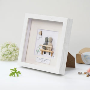 Dova Art Personalized 5th Wedding Anniversary Pebble Art, Couple Pebble Picture Framed Art - 8x8 inch Frame with Stand for Desktop or Wall Hanging by Dovaart.com