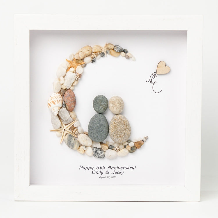 Dova Art Personalized 5th Wedding Anniversary Pebble Art, Couple Pebble Picture Framed Art - 8x8 inch Frame with Stand for Desktop or Wall Hanging by Dovaart.com