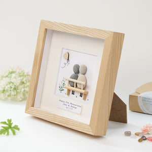 Dova Art Personalized 5th Wedding Anniversary Pebble Art, Couple Pebble Picture Framed Art - 8x8 inch Frame with Stand for Desktop or Wall Hanging by Dovaart.com