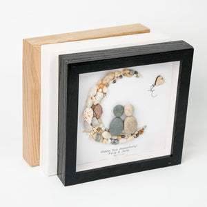 Dova Art Personalized 5th Wedding Anniversary Pebble Art, Couple Pebble Picture Framed Art - 8x8 inch Frame with Stand for Desktop or Wall Hanging by Dovaart.com