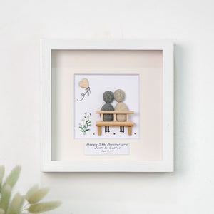 Dova Art Personalized 5th Wedding Anniversary Pebble Art, Couple Pebble Picture Framed Art - 8x8 inch Frame with Stand for Desktop or Wall Hanging by Dovaart.com
