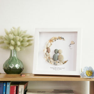 Dova Art Personalized 5th Wedding Anniversary Pebble Art, Couple Pebble Picture Framed Art - 8x8 inch Frame with Stand for Desktop or Wall Hanging by Dovaart.com