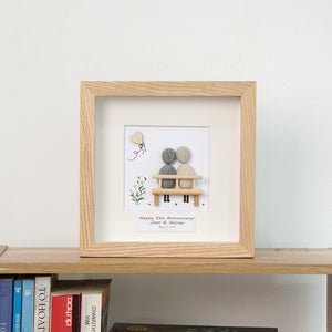 Dova Art Personalized 5th Wedding Anniversary Pebble Art, Couple Pebble Picture Framed Art - 8x8 inch Frame with Stand for Desktop or Wall Hanging by Dovaart.com