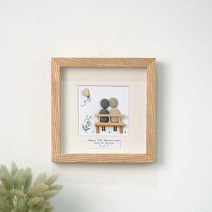 Dova Art Personalized 5th Wedding Anniversary Pebble Art, Couple Pebble Picture Framed Art - 8x8 inch Frame with Stand for Desktop or Wall Hanging by Dovaart.com