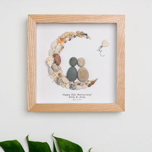 Dova Art Personalized 5th Wedding Anniversary Pebble Art, Couple Pebble Picture Framed Art - 8x8 inch Frame with Stand for Desktop or Wall Hanging by Dovaart.com