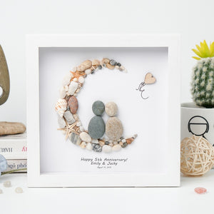 Dova Art Personalized 5th Wedding Anniversary Pebble Art, Couple Pebble Picture Framed Art - 8x8 inch Frame with Stand for Desktop or Wall Hanging by Dovaart.com