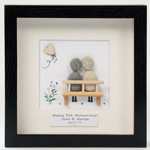Dova Art Personalized 5th Wedding Anniversary Pebble Art, Couple Pebble Picture Framed Art - 8x8 inch Frame with Stand for Desktop or Wall Hanging by Dovaart.com