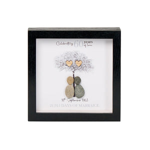 Dova Art Personalized 60th Wedding Anniversary Pebble Art, Couple Pebble Picture Framed Art - 8x8 inch Frame with Stand for Desktop or Wall Hanging by Dovaart.com