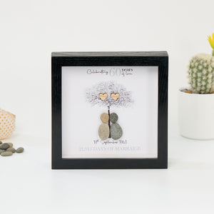 Dova Art Personalized 60th Wedding Anniversary Pebble Art, Couple Pebble Picture Framed Art - 8x8 inch Frame with Stand for Desktop or Wall Hanging by Dovaart.com