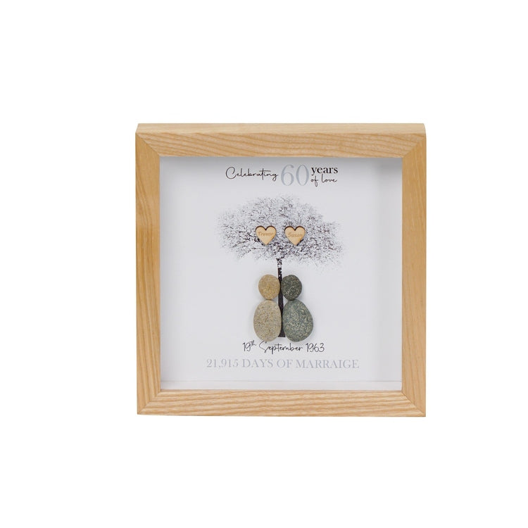 Dova Art Personalized 60th Wedding Anniversary Pebble Art, Couple Pebble Picture Framed Art - 8x8 inch Frame with Stand for Desktop or Wall Hanging by Dovaart.com