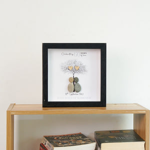 Dova Art Personalized 60th Wedding Anniversary Pebble Art, Couple Pebble Picture Framed Art - 8x8 inch Frame with Stand for Desktop or Wall Hanging by Dovaart.com