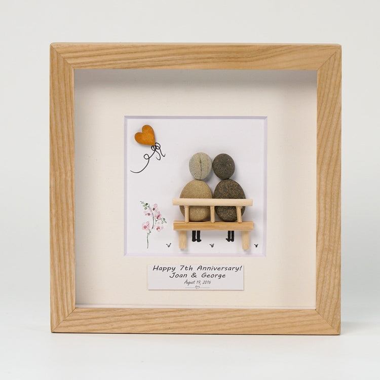 Dova Art Personalized 7th Wedding Anniversary Pebble Art, Couple Pebble Picture Framed Art -8x8 inch Frame with Stand for Desktop or Wall Hanging by Dovaart.com