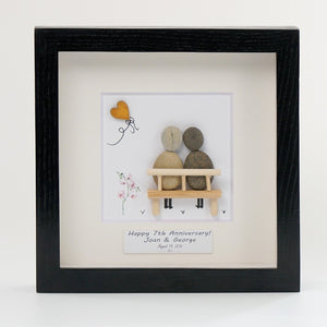 Dova Art Personalized 7th Wedding Anniversary Pebble Art, Couple Pebble Picture Framed Art -8x8 inch Frame with Stand for Desktop or Wall Hanging by Dovaart.com