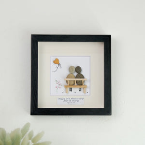 Dova Art Personalized 7th Wedding Anniversary Pebble Art, Couple Pebble Picture Framed Art -8x8 inch Frame with Stand for Desktop or Wall Hanging by Dovaart.com