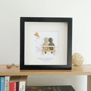 Dova Art Personalized 7th Wedding Anniversary Pebble Art, Couple Pebble Picture Framed Art -8x8 inch Frame with Stand for Desktop or Wall Hanging by Dovaart.com