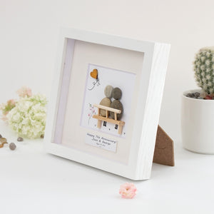 Dova Art Personalized 7th Wedding Anniversary Pebble Art, Couple Pebble Picture Framed Art -8x8 inch Frame with Stand for Desktop or Wall Hanging by Dovaart.com