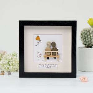 Dova Art Personalized 7th Wedding Anniversary Pebble Art, Couple Pebble Picture Framed Art -8x8 inch Frame with Stand for Desktop or Wall Hanging by Dovaart.com