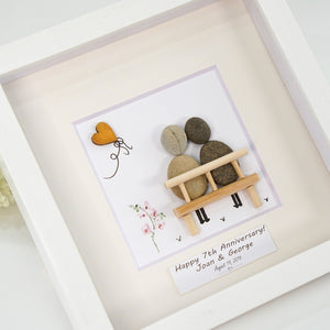 Dova Art Personalized 7th Wedding Anniversary Pebble Art, Couple Pebble Picture Framed Art -8x8 inch Frame with Stand for Desktop or Wall Hanging by Dovaart.com
