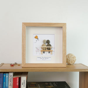 Dova Art Personalized 7th Wedding Anniversary Pebble Art, Couple Pebble Picture Framed Art -8x8 inch Frame with Stand for Desktop or Wall Hanging by Dovaart.com