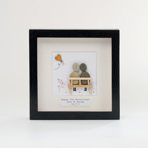 Dova Art Personalized 7th Wedding Anniversary Pebble Art, Couple Pebble Picture Framed Art -8x8 inch Frame with Stand for Desktop or Wall Hanging by Dovaart.com