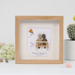 Dova Art Personalized 7th Wedding Anniversary Pebble Art, Couple Pebble Picture Framed Art -8x8 inch Frame with Stand for Desktop or Wall Hanging by Dovaart.com