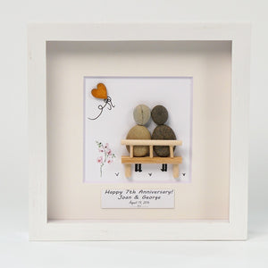 Dova Art Personalized 7th Wedding Anniversary Pebble Art, Couple Pebble Picture Framed Art -8x8 inch Frame with Stand for Desktop or Wall Hanging by Dovaart.com