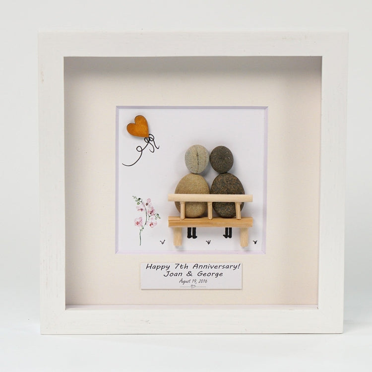 Dova Art Personalized 7th Wedding Anniversary Pebble Art, Couple Pebble Picture Framed Art -8x8 inch Frame with Stand for Desktop or Wall Hanging by Dovaart.com