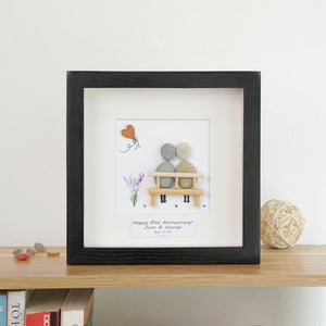Dova Art Personalized 8th Wedding Anniversary Pebble Art, Couple Pebble Picture Framed Art -8x8 inch Frame with Stand for Desktop or Wall Hanging by Dovaart.com