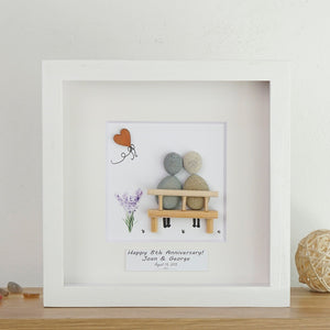 Dova Art Personalized 8th Wedding Anniversary Pebble Art, Couple Pebble Picture Framed Art -8x8 inch Frame with Stand for Desktop or Wall Hanging by Dovaart.com