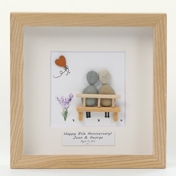 Dova Art Personalized 8th Wedding Anniversary Pebble Art, Couple Pebble Picture Framed Art -8x8 inch Frame with Stand for Desktop or Wall Hanging by Dovaart.com