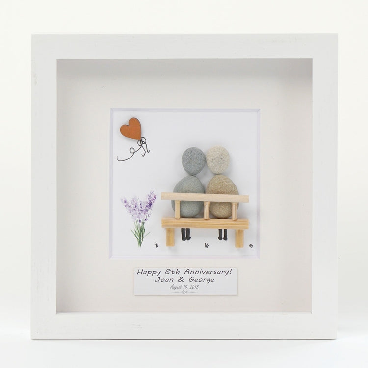 Dova Art Personalized 8th Wedding Anniversary Pebble Art, Couple Pebble Picture Framed Art -8x8 inch Frame with Stand for Desktop or Wall Hanging by Dovaart.com