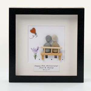 Dova Art Personalized 8th Wedding Anniversary Pebble Art, Couple Pebble Picture Framed Art -8x8 inch Frame with Stand for Desktop or Wall Hanging by Dovaart.com