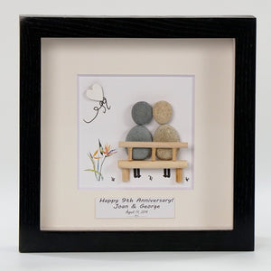 Dova Art Personalized 9th Wedding Anniversary Pebble Art, Couple Pebble Picture Framed Art - 8x8 inch Frame with Stand for Desktop or Wall Hanging by Dovaart.com