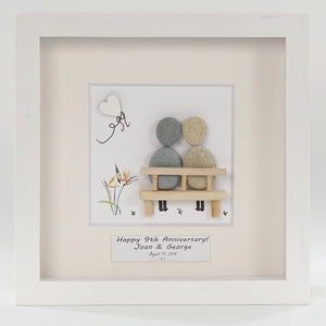 Dova Art Personalized 9th Wedding Anniversary Pebble Art, Couple Pebble Picture Framed Art - 8x8 inch Frame with Stand for Desktop or Wall Hanging by Dovaart.com