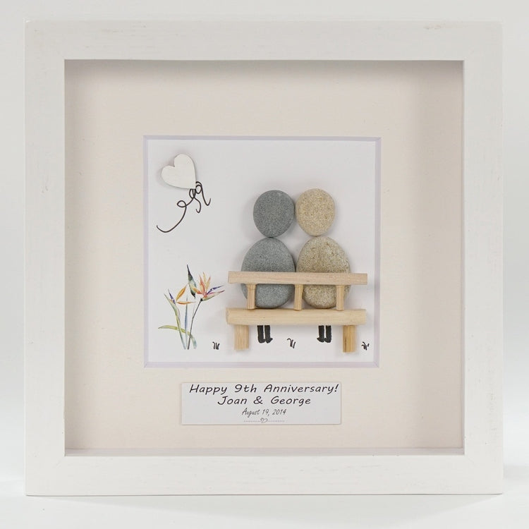 Dova Art Personalized 9th Wedding Anniversary Pebble Art, Couple Pebble Picture Framed Art - 8x8 inch Frame with Stand for Desktop or Wall Hanging by Dovaart.com