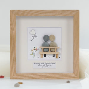 Dova Art Personalized 9th Wedding Anniversary Pebble Art, Couple Pebble Picture Framed Art - 8x8 inch Frame with Stand for Desktop or Wall Hanging by Dovaart.com