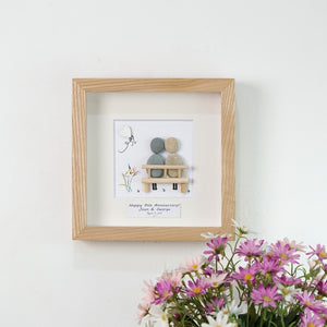 Dova Art Personalized 9th Wedding Anniversary Pebble Art, Couple Pebble Picture Framed Art - 8x8 inch Frame with Stand for Desktop or Wall Hanging by Dovaart.com