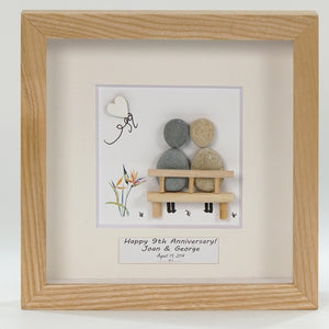 Dova Art Personalized 9th Wedding Anniversary Pebble Art, Couple Pebble Picture Framed Art - 8x8 inch Frame with Stand for Desktop or Wall Hanging by Dovaart.com