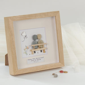 Dova Art Personalized 9th Wedding Anniversary Pebble Art, Couple Pebble Picture Framed Art - 8x8 inch Frame with Stand for Desktop or Wall Hanging by Dovaart.com