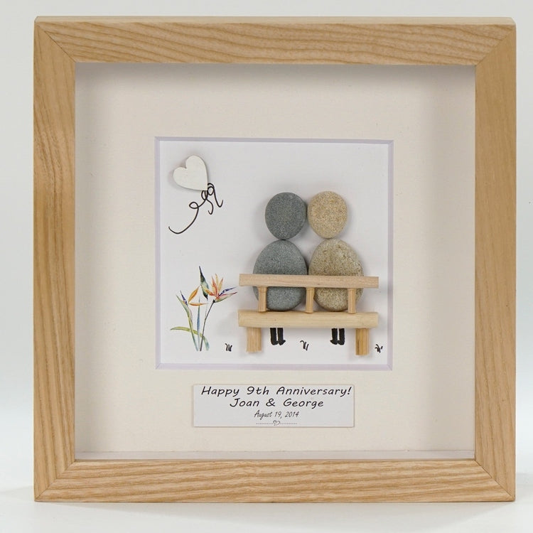 Dova Art Personalized 9th Wedding Anniversary Pebble Art, Couple Pebble Picture Framed Art - 8x8 inch Frame with Stand for Desktop or Wall Hanging by Dovaart.com