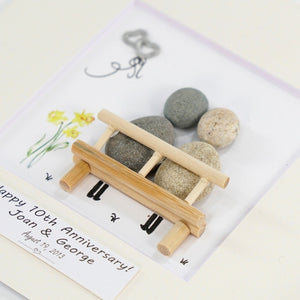 Dova Art Personalized Celebrating 10th of Love Wedding Anniversary Pebble Art, Couple Pebble Picture Framed Art - Frame Pebble Artwork Desktop or Wall Hanging 8x8 inch by Dovaart.com